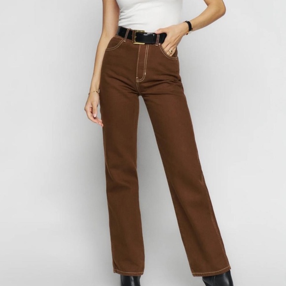 Reformation Cowboy High Rise Straight Jeans - Chocolate - Picture 2 of 5